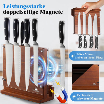 ENOKING Messerblock Magnetisch ohne Messer mit transparentem Acrylschilde, hochwertiges Magnet Messe