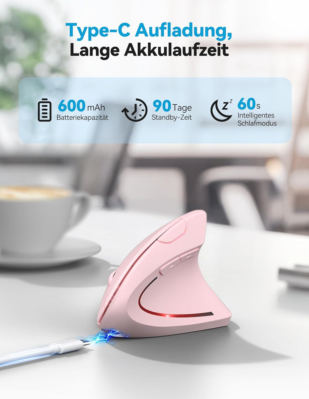 TECKNET Ergonomische Bluetooth Maus, Wiederaufladbar Kabellose Vertikale Maus (BT 5.0/3.0 + 2.4G), 6
