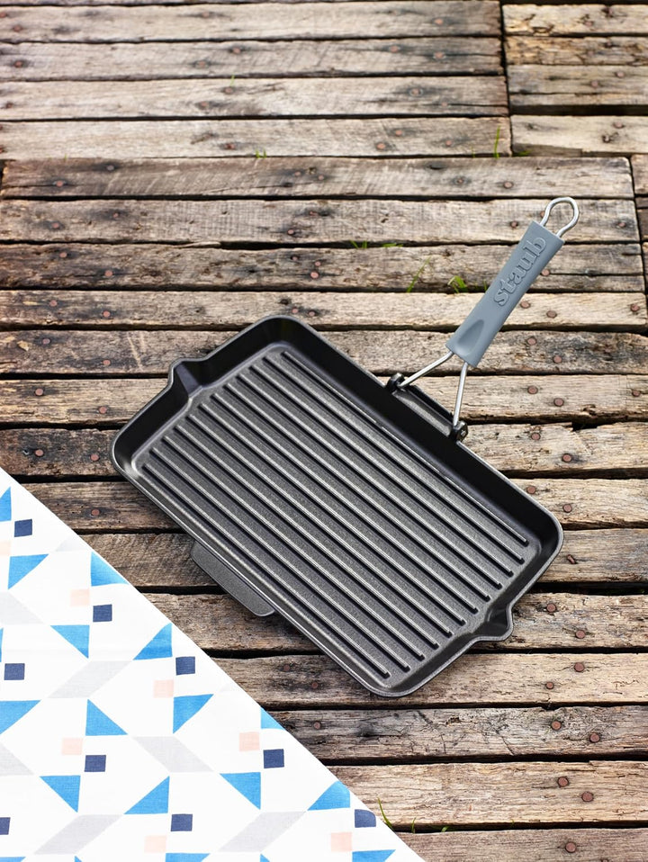 STAUB Gusseisen Grillpfanne, rechteckig, mit Silikongriff, 34 x 21 cm, schwarz, Rechteckig