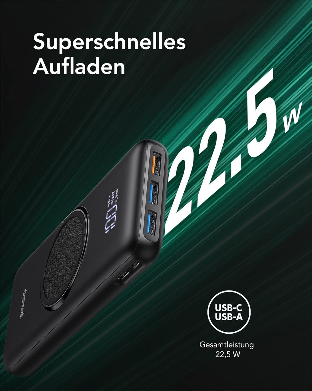 Charmast Wireless Powerbank 20000mAh Externer Akku Kabellose Ladegerät Drahtloses 22.5W Power Bank 2