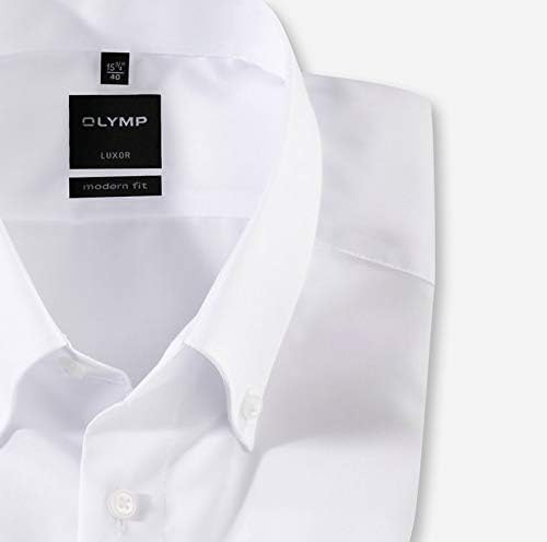 OLYMP Herren Businesshemd Langarm Luxor,Kariert,modern fit,Button-Down-Kragen 37 Weiss, 37 Weiss