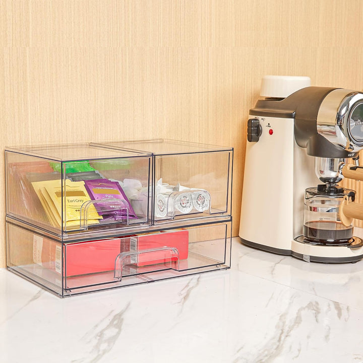 Vtopmart Boxen Aufbewahrung mit 3 Schubladen, Clear Schminktisch Organizer, Anti-Rutsch Organizer Sc