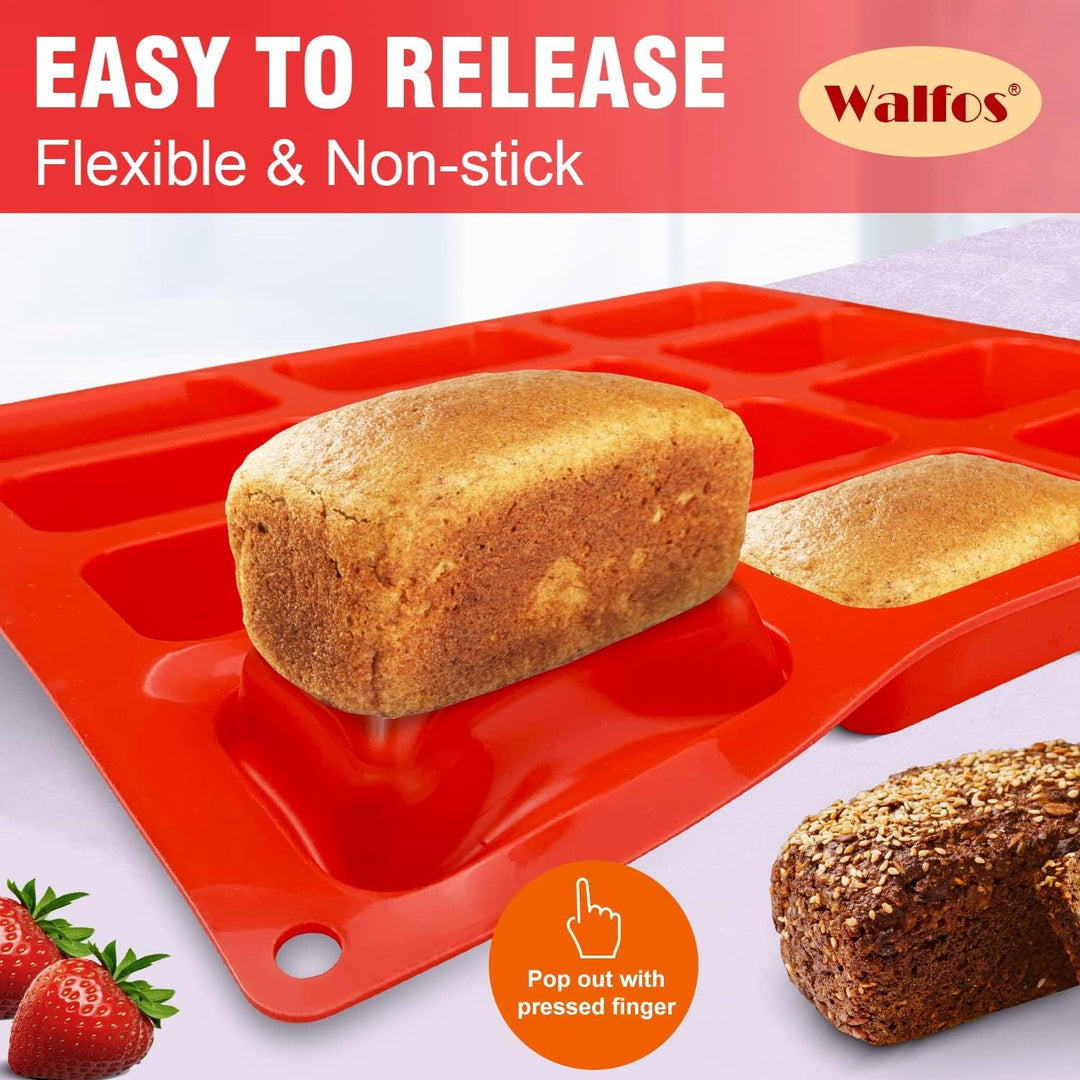 Silikon Mini Kastenform, Walfos 12-fach Mini-Brot-Pfanne Brownie-Pfanne, lebensmittelecht und antiha