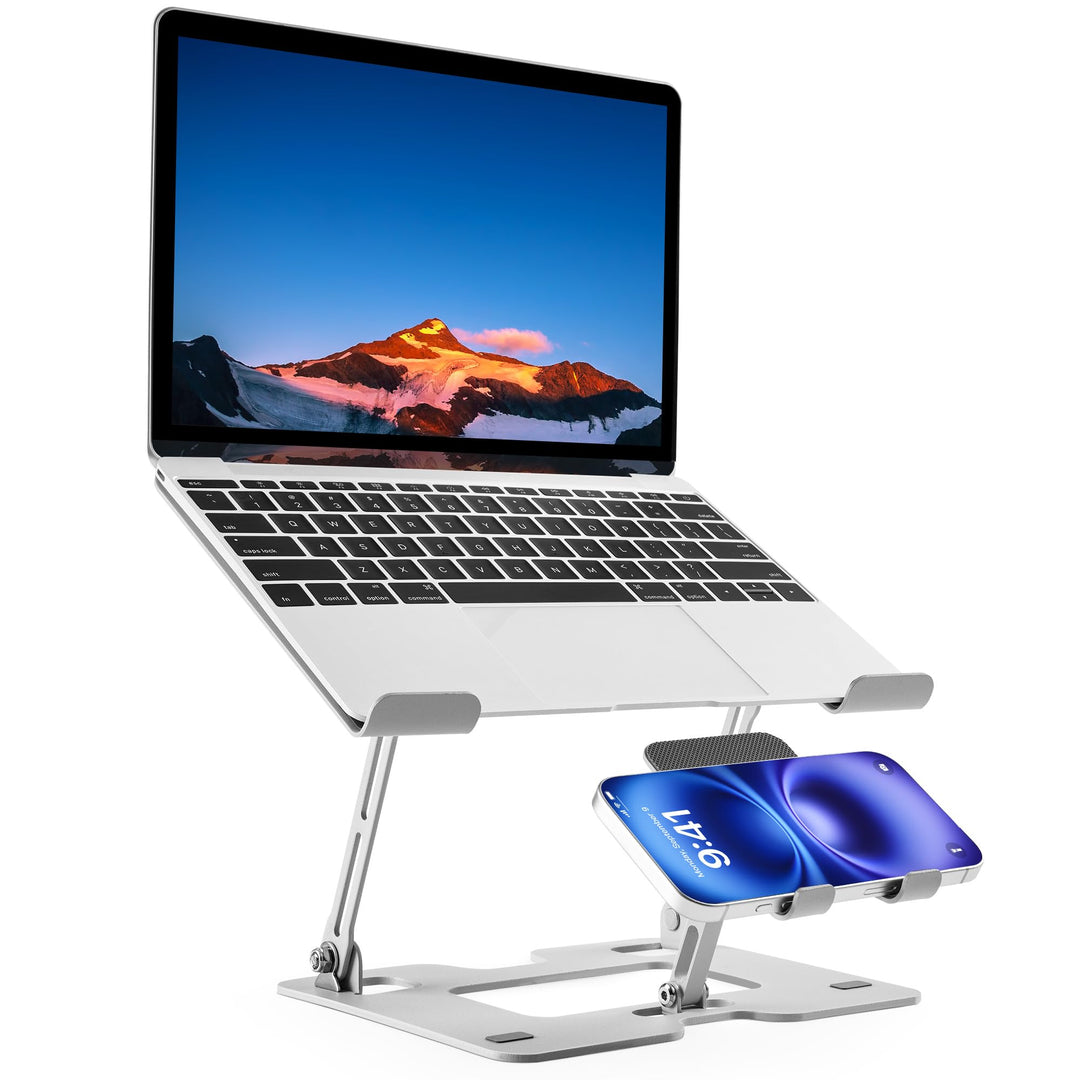 Novent Laptopständer ergonomisch & stabil, Laptop Halterung Schreibtisch mit Tablet Ständer & Handys