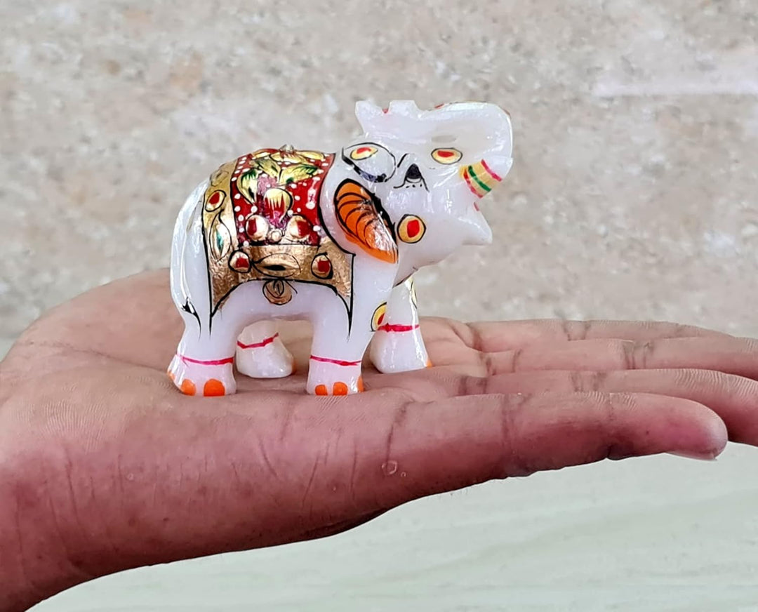 eSplanade Marmor-Elefantenfamilie mit Kalb, Skulptur oder Schaustück, Feng Shui Vastu bringt Glück,