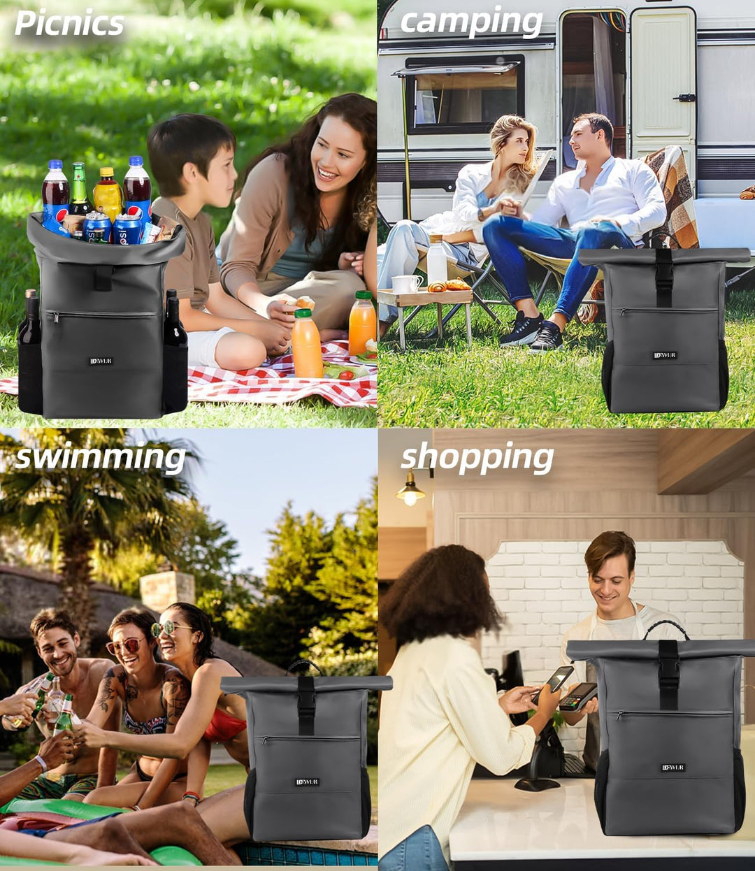 20L Thermo Rucksack Kühlrucksack Kühltasche Wasserdichter Picknickrucksack mit Flaschenöffner für Pi