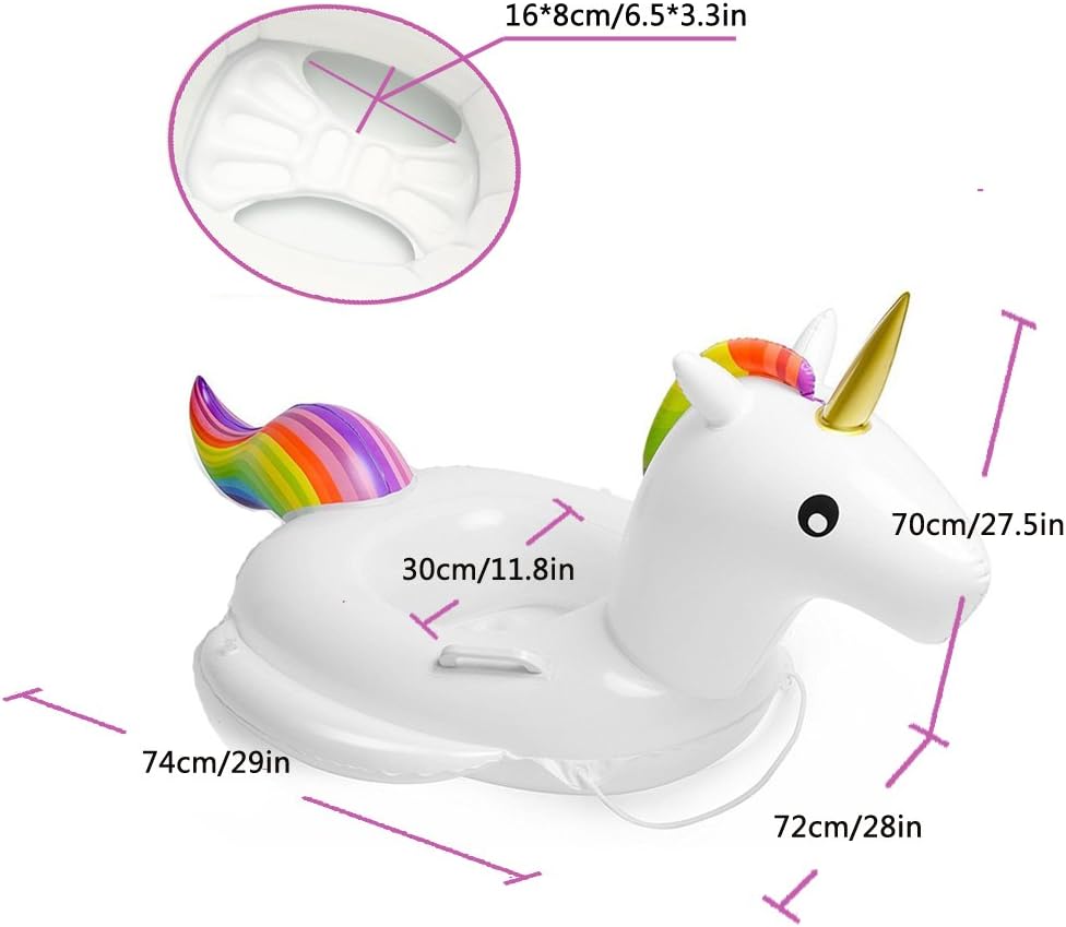 Flyboo Baby Schwimmring Aufblasbarer Einhorn Schwimmsitz Kinderboot Kinder Schwimmhilfe mit Sonnensc