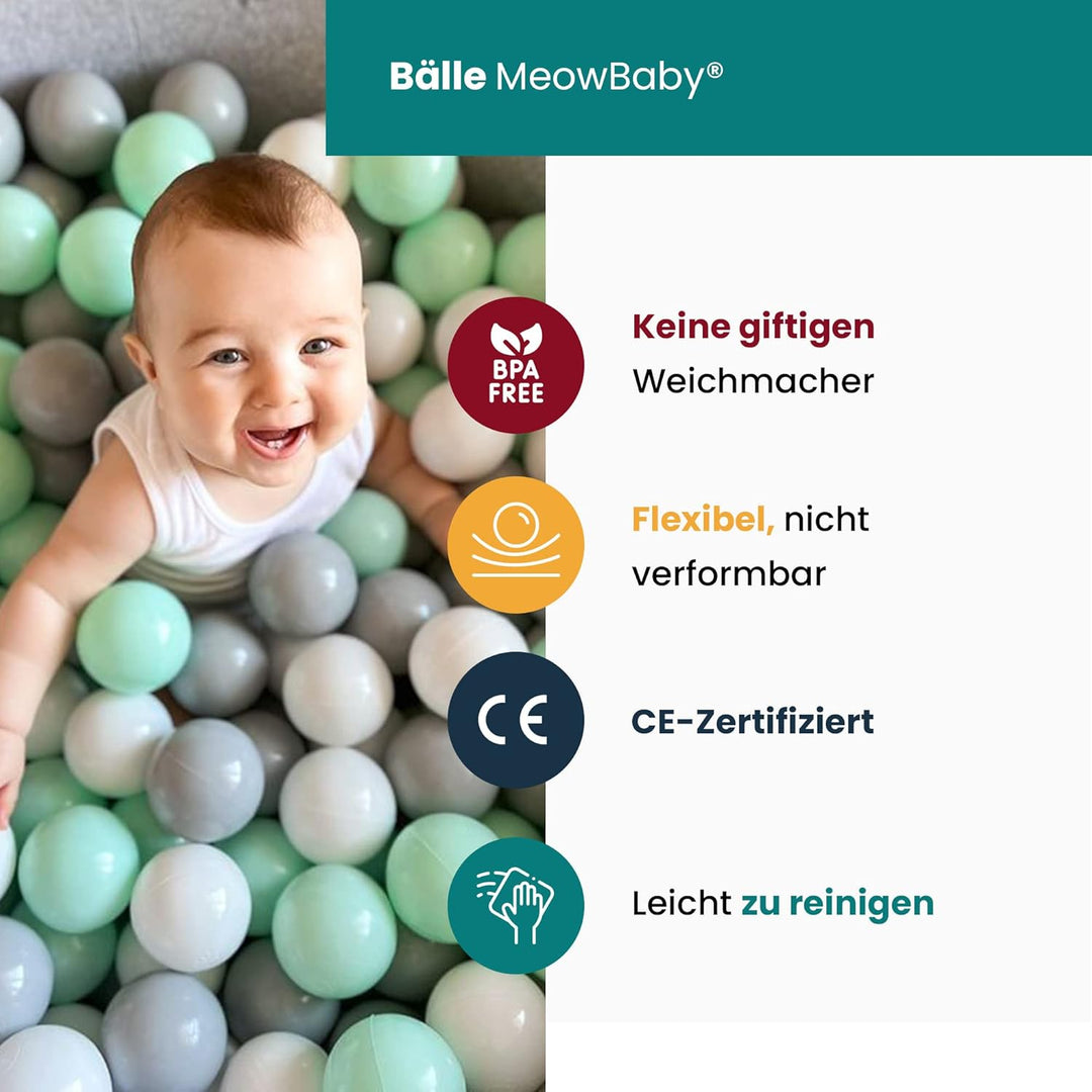 MEOWBABY Bällebad Baby - Rund 90x40cm Baby Pool für Kinder mit 300 Bälle, Baumwolle, Hellrosa: Weiss