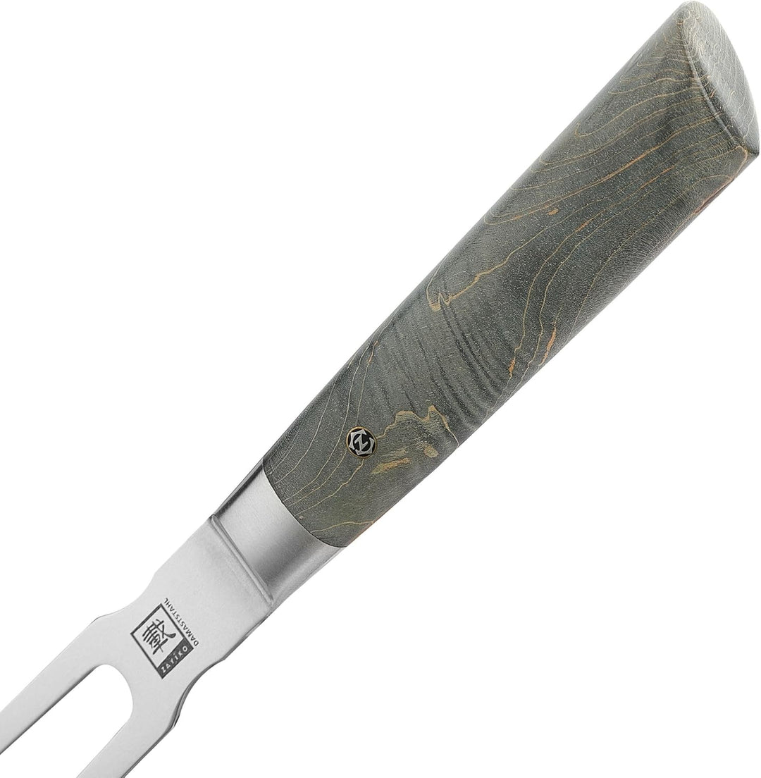 zayiko Professional Series Damast Fleischgabel 18 cm Klinge gefertigt aus 67 Lagen Damaststahl I Tra