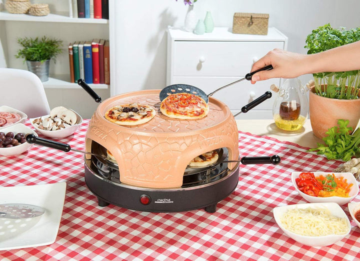 Cucina di Modena Mini Pizzaofen: Pizzaofen mit echter Terrakotta-Haube für 6 Personen (Pizzaofen