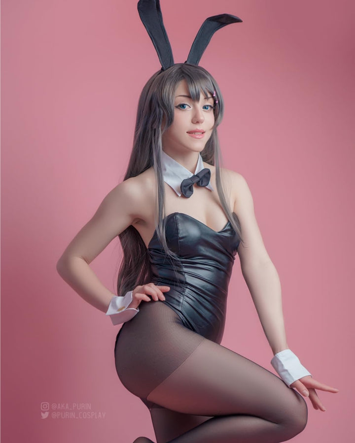 Bunny Kostüm Frauen Sakurajima Mai Cosplay Kostüm Anime Senpai Bunny Suit mit Ohren,Erwachsene Schwa
