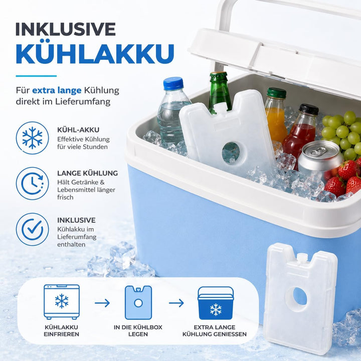 Kühlbox 15 Liter mit mobilen Kühlakku/Kühlelement für extra Lange Kühlung - Kühltasche/Thermobox Bla
