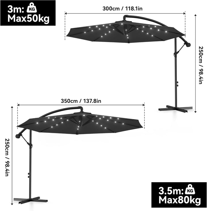 ACXIN Alu Sonnenschirme Ø350cm mit Solar LED Beleuchtung Ampelschirm mit Kurbelvorrichtung Höhenvers