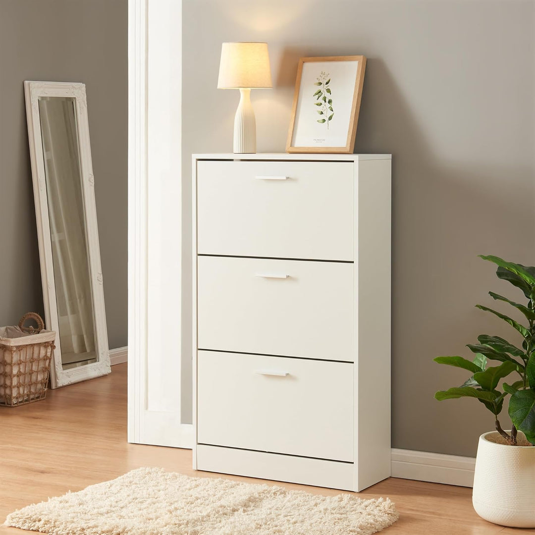[en.casa] Schuhschrank Sykkylven Schuhkipper mit 3 Klappen Schuhkommode für 12 Paar Schuhe 103 x 60