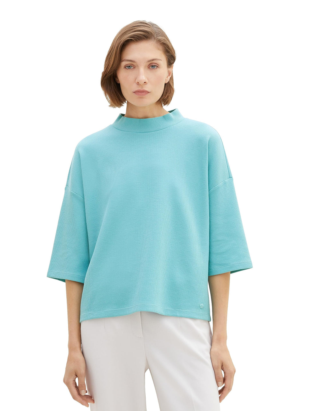 TOM TAILOR Damen Loose Fit Basic T-Shirt mit Struktur XS 10426-summer Teal, XS 10426-summer Teal