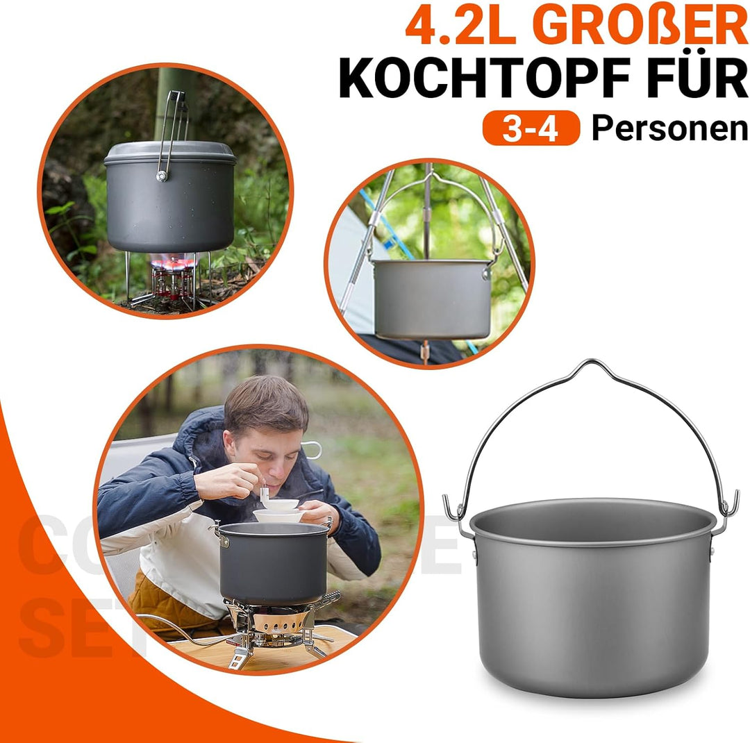 Bulin Camping Kochgeschirr Set Tragbar Outdoor Geschirr Set Aluminium Faltbare Camping Topf Kochtopf