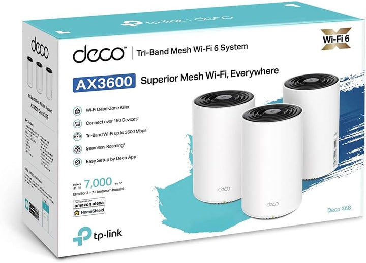 TP-Link Deco BE68 (3-Pack), WiFi 7 Mesh BE14000 Tri-Band, 14 Gbit/s, Ethernet-Port bis zu 10 Gbit/s,
