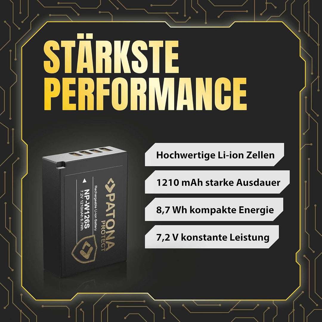 PATONA Protect NP-W126s NP-W126 Akku 2x (1140mAh) mit NTC-Sensor und V1 Gehäuse - ohne Verwendungsei