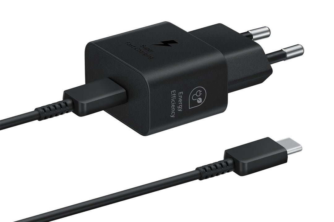 Samsung Schnellladeadapter, Energieeffizientes Ladegerät mit USB-C Datenkabel, 25 Watt, Schwarz, EP-