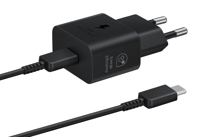 Samsung Schnellladeadapter, Energieeffizientes Ladegerät mit USB-C Datenkabel, 25 Watt, Schwarz, EP-