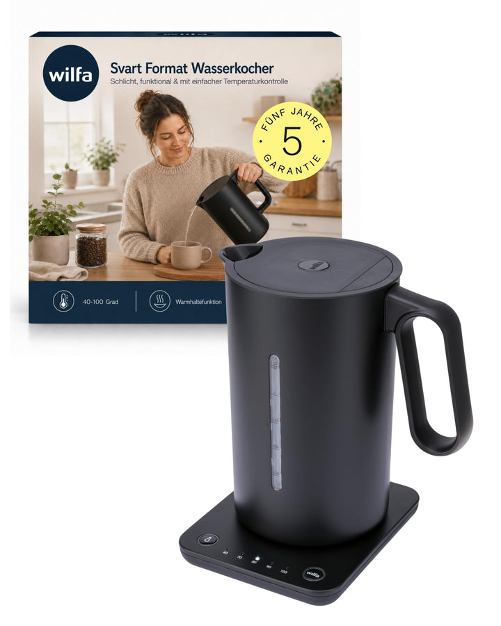 Wilfa SVART FORMAT Wasserkocher - mit einem Fassungsvermögen von 1,25 Liter, 2200 Watt, aussenliegen