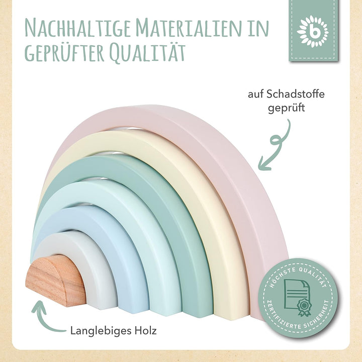 Bieco Holz Regenbogen Baby Pastell | Steckspiel | Spielzeug Stapelturm Montessori Holzspielzeug ab 0