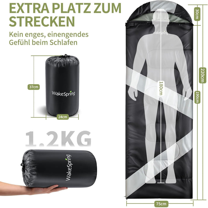 Schlafsack Sommer Erwachsene, 2-in-1 Leichter Deckenschlafsack Camping koppelbar, mit Fussreissversc