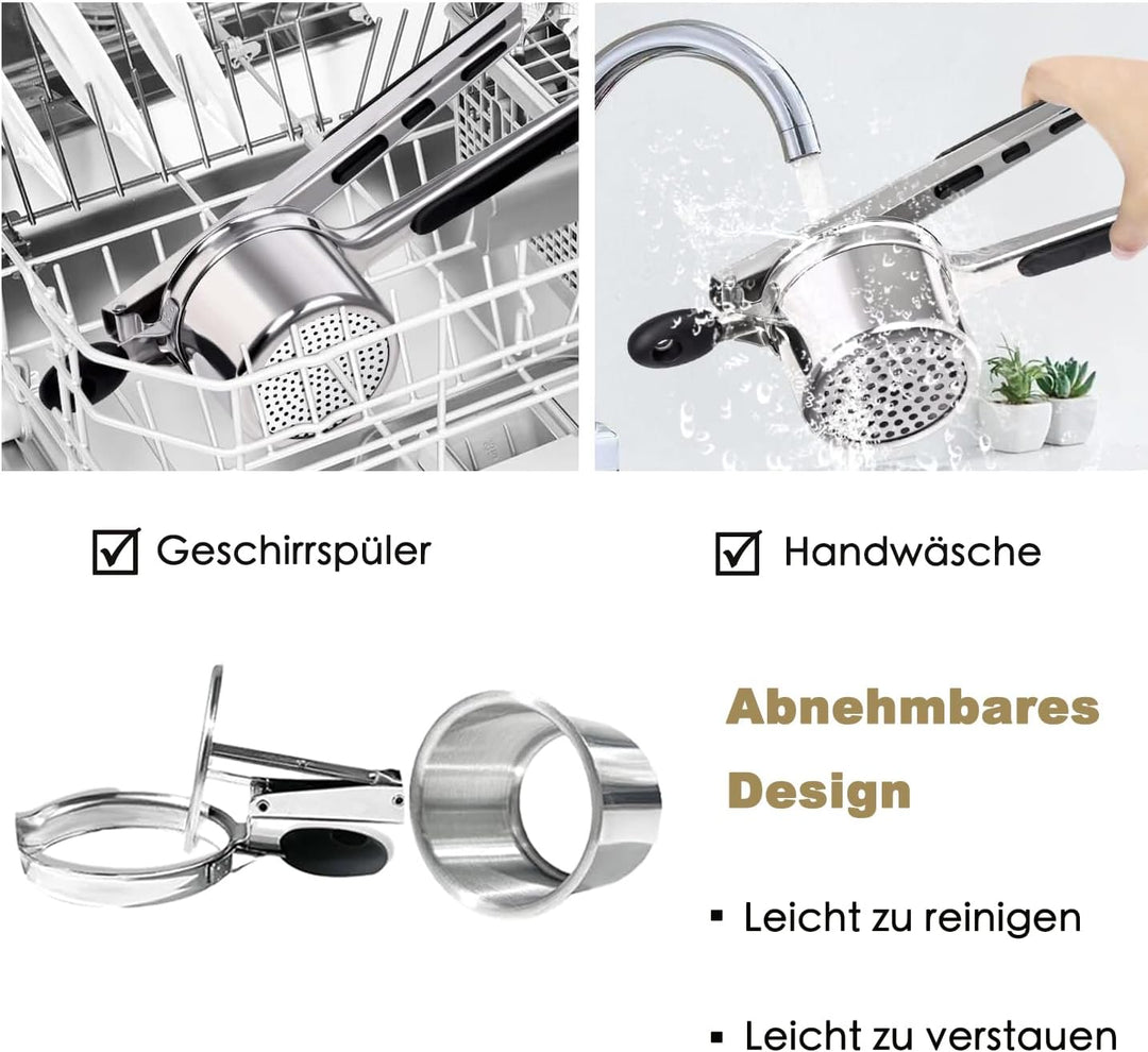 Spätzlehobel mit 4 austauschbaren Sieben, Edelstahl Kartoffelpresse abnehmbare und strapazierfähige,