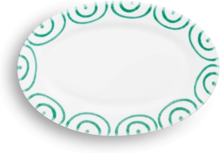 GMUNDNER KERAMIK Platte oval Grösse: l= 21 cm x b= 14 cm x h= 2.1 cm Grüngeflammt Geschirr, handgema