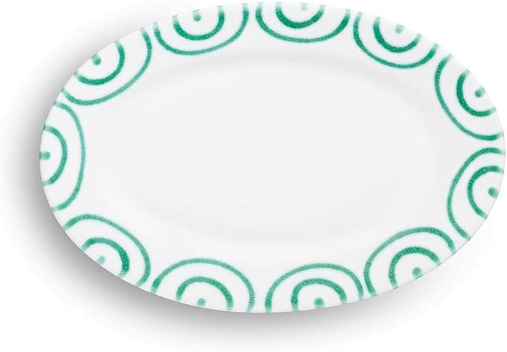 GMUNDNER KERAMIK Platte oval Grösse: l= 21 cm x b= 14 cm x h= 2.1 cm Grüngeflammt Geschirr, handgema
