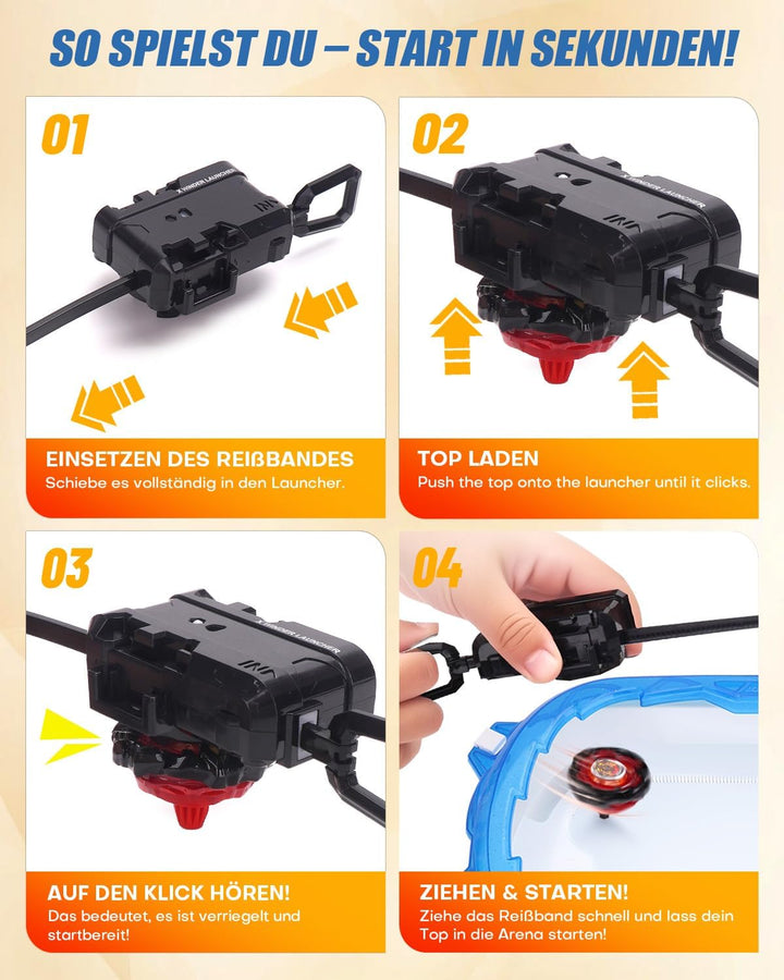 X-Arena Starter-Set – 6 Battle-Tops mit 2 Startern, Beschleunigungsbahn & Schutzdach, Geschenk für J