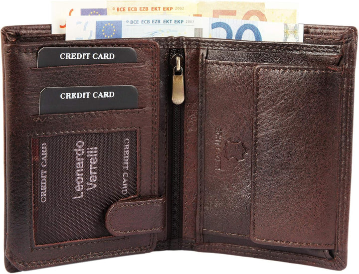 LEONARDO VERRELLI Herren - Geldbörse Echt Leder Portemonnaie RFID Schutz 10 x 12 x 2,5 cm 3000116 (B