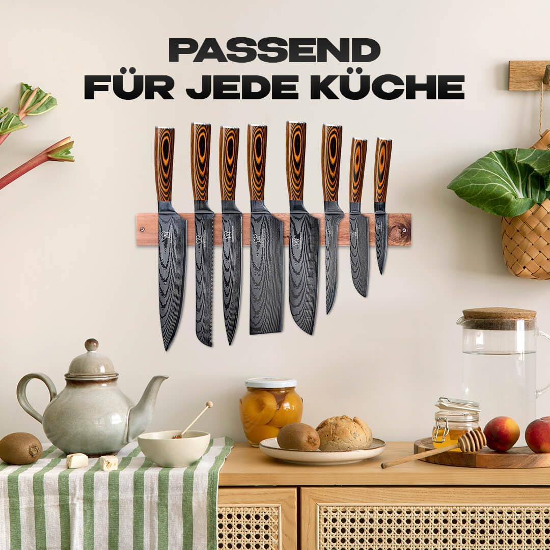 KÜCHENKOMPANE – Edelstahl Messerset Akarui mit magnetischer Messerleiste als Messerblock | 8-teilig