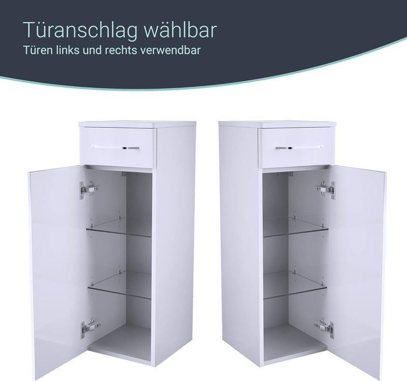FACKELMANN Milano Midischrank mit Tür und Schublade – Schrank für Badezimmer (30,5 cm x 83 cm x 32 c