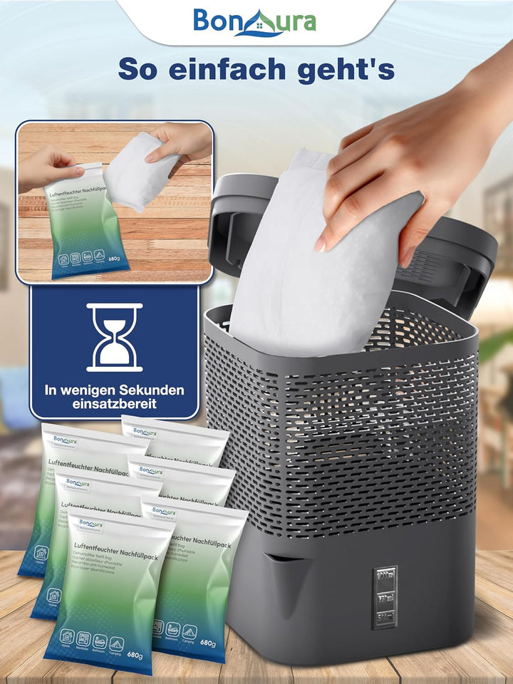 BonAura® AirOne Luftentfeuchter Nachfüllpack I 6er Set 680g Luftentfeuchter Granulat I Entfeuchter N