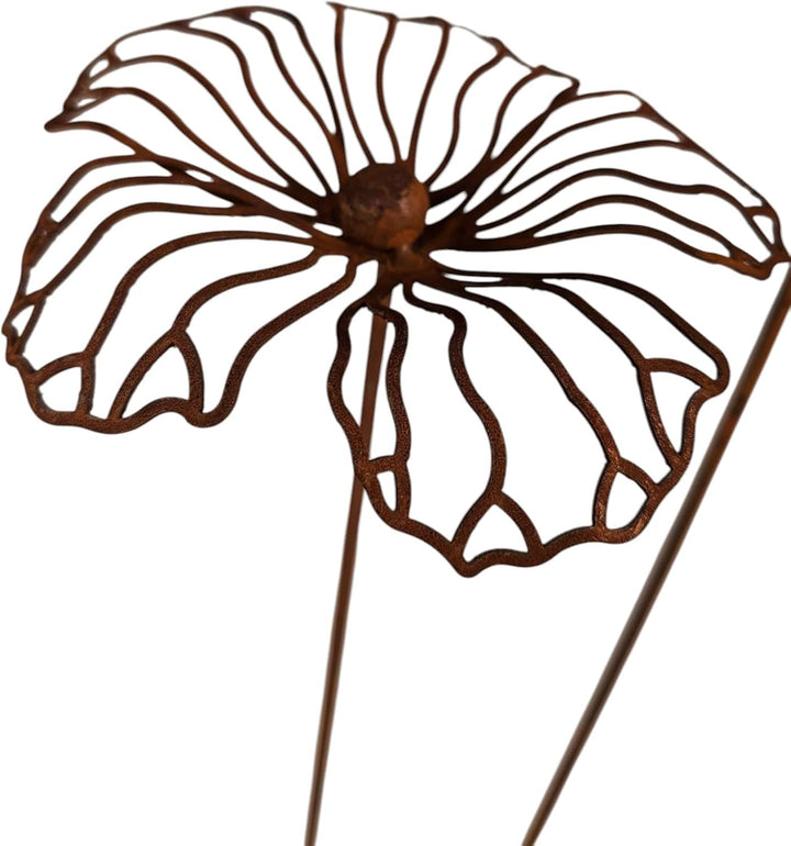 Bornhöft Gartenstecker Hibiskus, Edelrost Rostoptik Metall, 2er-Set, Gartendekoration, Blumenmotiv