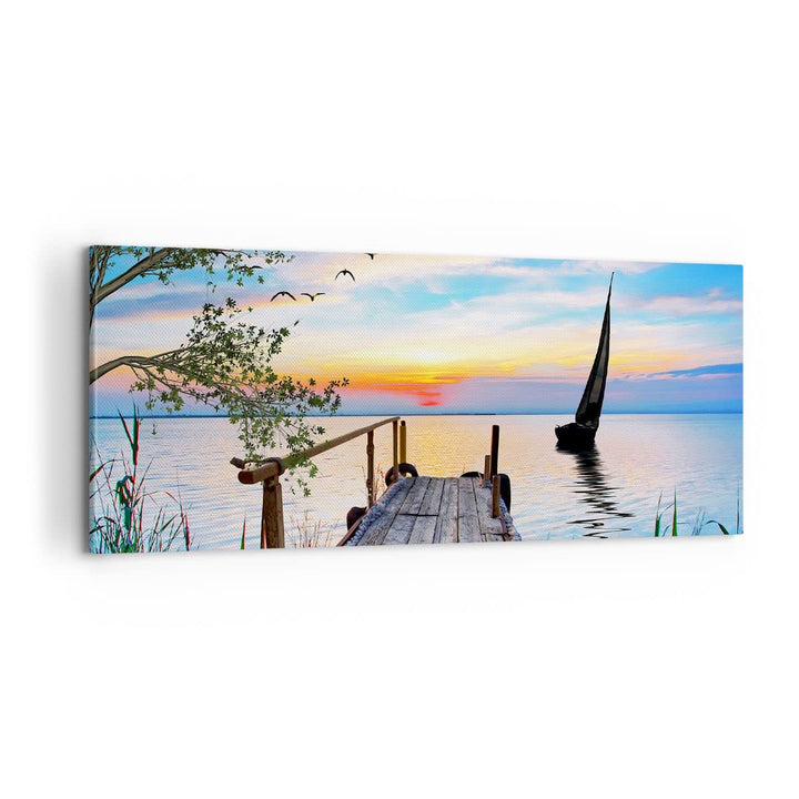 Panorama Bilder auf Leinwand 100x40cm Leinwandbild mit Rahmen Brücke See Gross Wanddeko Bild Schlafz