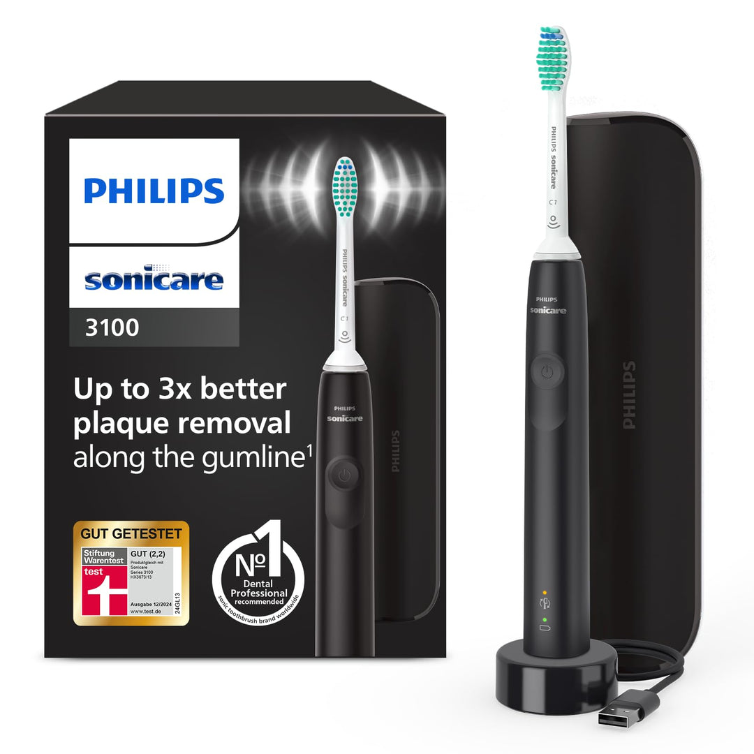 Philips Sonicare 3100 elektrische Zahnbürste, Schallzahnbürste, Andruckkontrolle und Timer, Reiseetu
