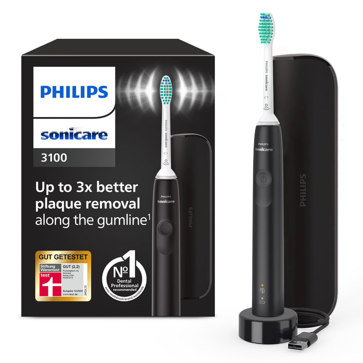 Philips Sonicare 3100 elektrische Zahnbürste, Schallzahnbürste, Andruckkontrolle und Timer, Reiseetu