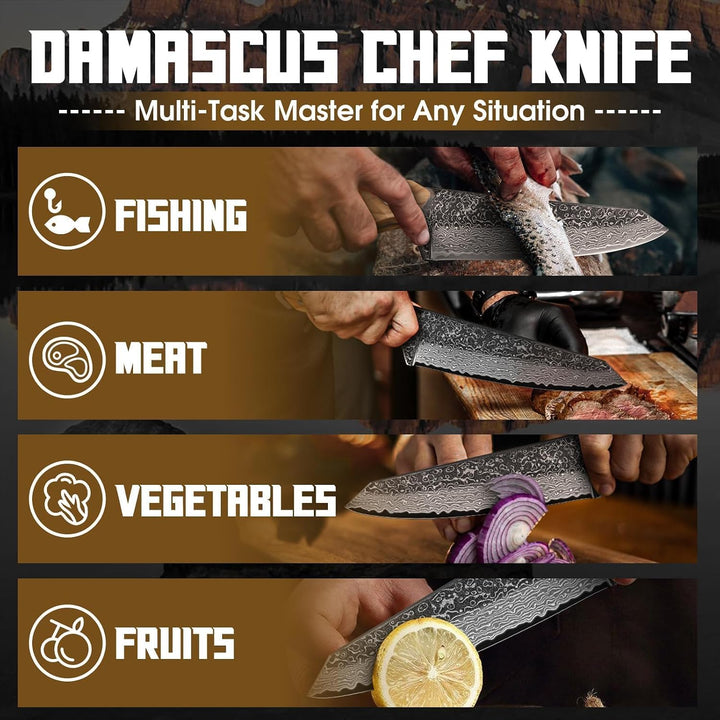 TAN REN Damastmesser, Kochmesser profi Messer, Damast Küchenmesser mit Geschenkbox, Handgeschmiedete