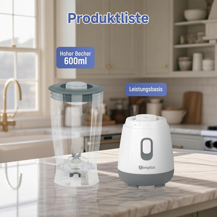 SIMPLUS Standmixer 600 ml, kompakter Smoothie Mixer mit 23000 U/min, 250W Küchenmixer mit 4-fach Ede