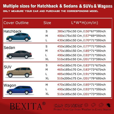 BEXITA Auto Abdeckplan wasserdichte Autoabdeckung mit Baumwollfutter Autoplane für Regen Sonne Staub