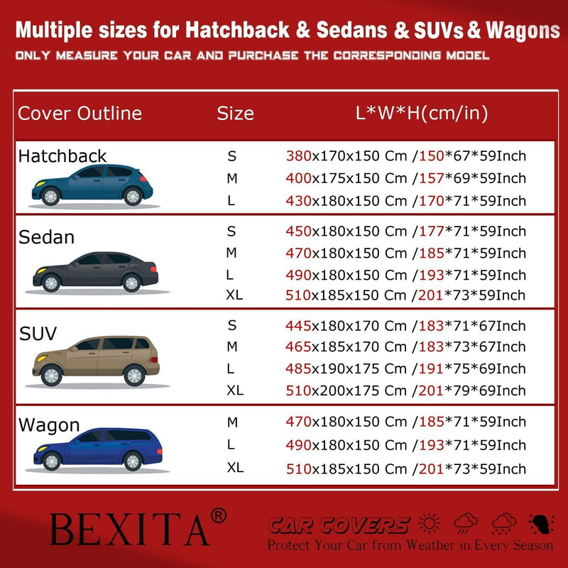 BEXITA Auto Abdeckplan wasserdichte Autoabdeckung mit Baumwollfutter Autoplane für Regen Sonne Staub