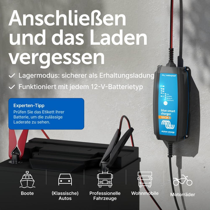 Victron Energy Blue Smart IP65 12-Volt 7 Amp 230V, Batterie Ladegerät, Bluetooth (CEE 7/17) 12V/7A (