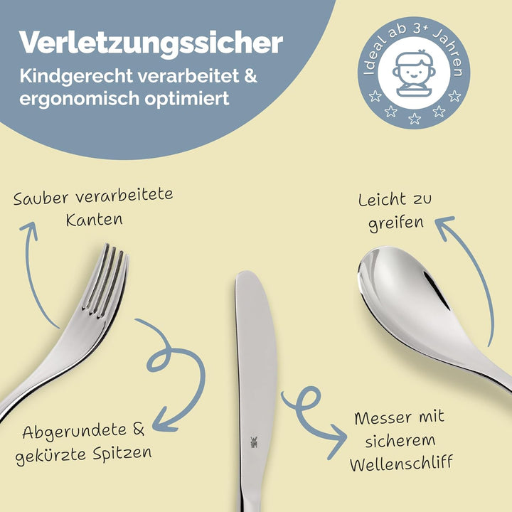 WMF Kinderbesteck mit Gravur 4-teilig - Tiere Motiv - Personalisiertes Kinderbesteck Edelstahl, Kind
