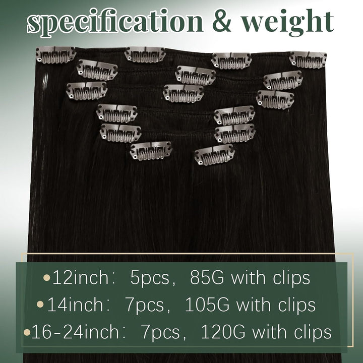 Ugeat Echthaar Extensions Clip Braun 35cm Extensions Echthaar Clip in Echthaar 120 Gramm Clip in Ext