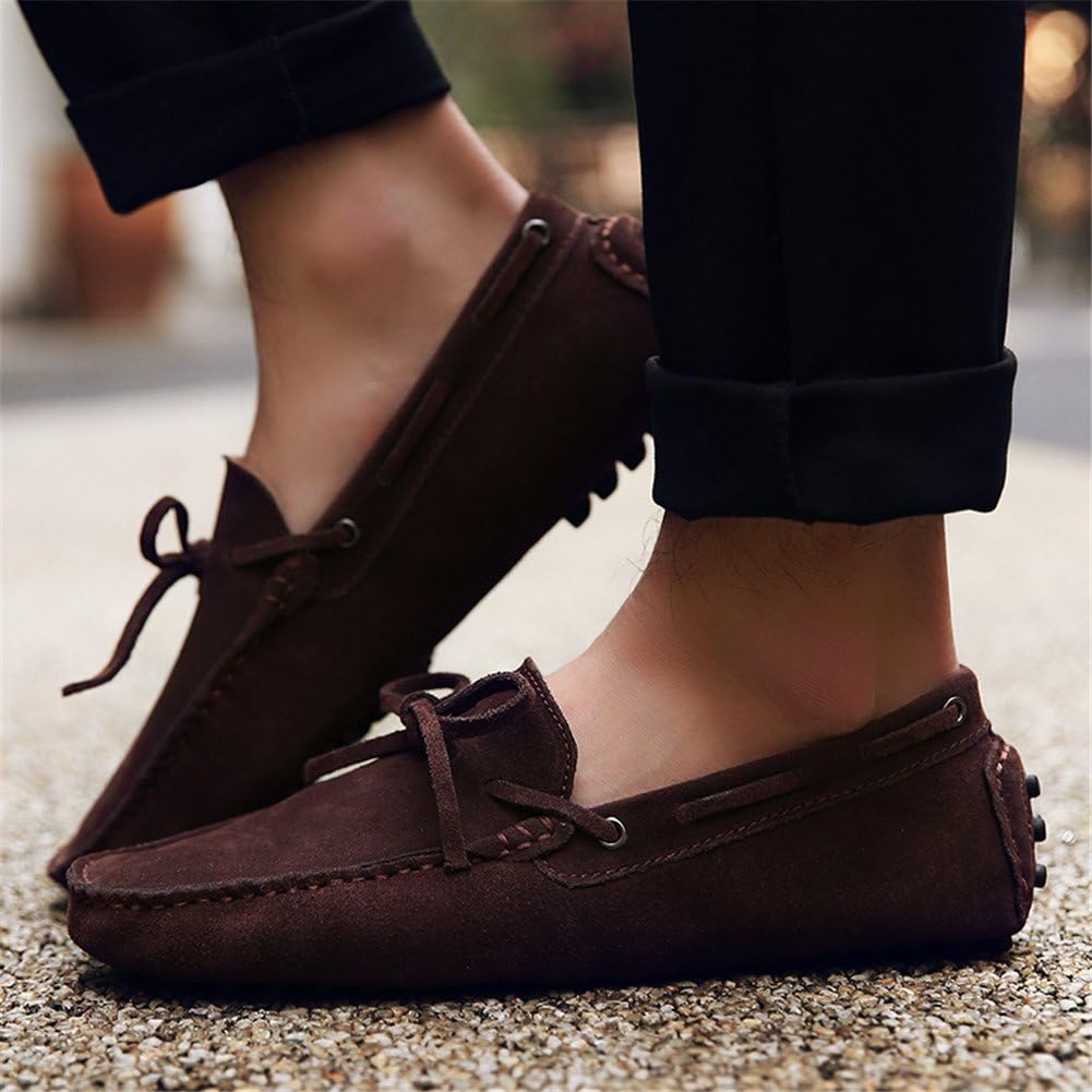 Jamron Herren Weich Wildleder Fahrschuhe Halbschuhe Handgefertigt Moccasin Slippers Grosse Grösse 40