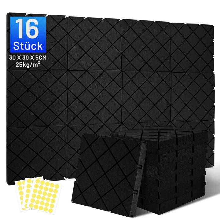 16 Stück Schalldämmung Schallschutzplatten, 5 X 30 X 30 CM Schalldämmung Akustikschaumstoff, Akustik