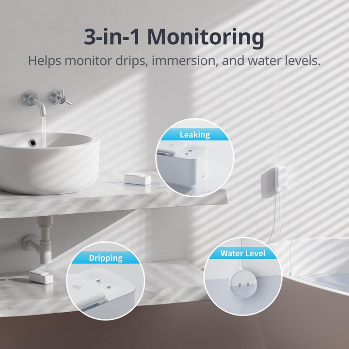 SwitchBot WLAN Wassermelder kein Hub erforderlich(nur 2.4G), Smart Wassersensor 100dB Einstellbarer