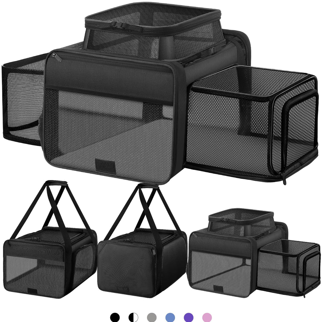 Top and 2 Sides Expandable Pet Carrier 17x11x9.5, TSA Airline Approved Small Dog Carrier for Small D